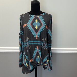 Avery Tribal Print Tunic - Black and Teal